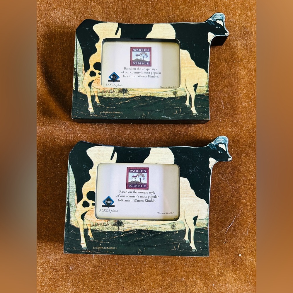 Cow Picture Frame - Black and Cream by Warren Kimble American Cow